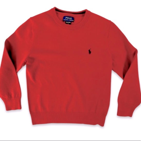 Polo Ralph Lauren Sweater, Red Pima Cotton Sweater with Blue Polo Pony, EUC - Picture 1 of 11